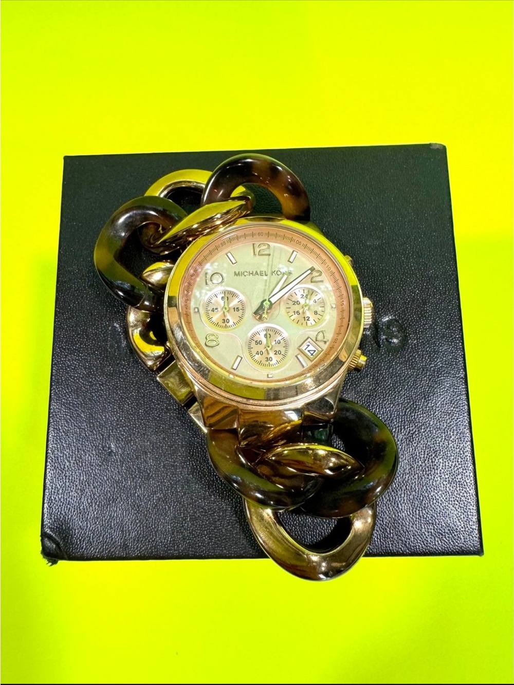 Michael Kors Gold and Tortoiseshell Link Chronograph Bracelet Watch